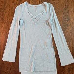 Free People - Long, Blue, Knit Sweater